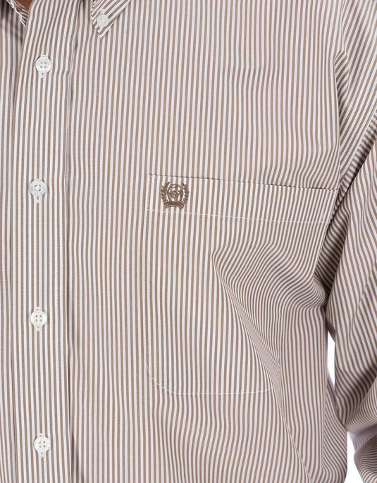Cinch Mens TENCEL Long Sleeve Stripe Shirt - Khaki