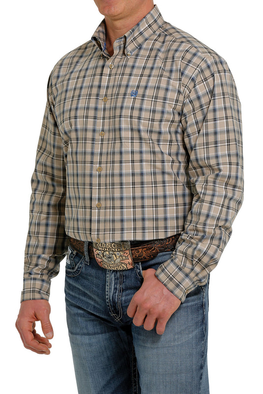 Cinch Mens Long Sleeve Plaid Shirt - Khaki