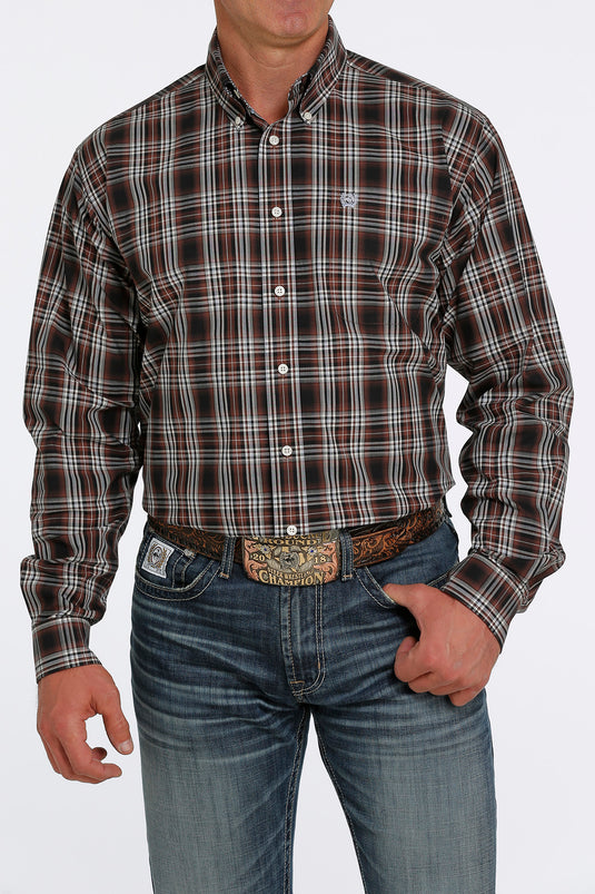 Cinch Mens Long Sleeve Plaid Shirt - Brown