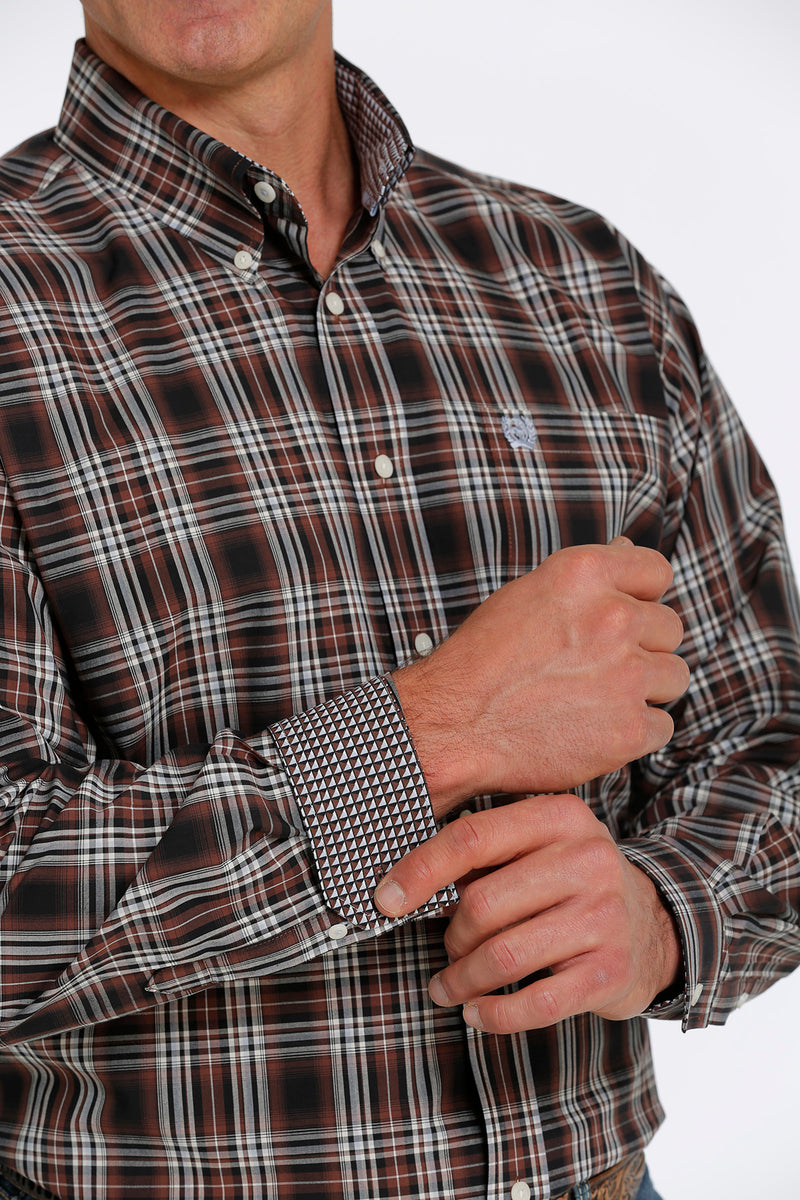 Load image into Gallery viewer, Cinch Mens Long Sleeve Plaid Shirt - Brown
