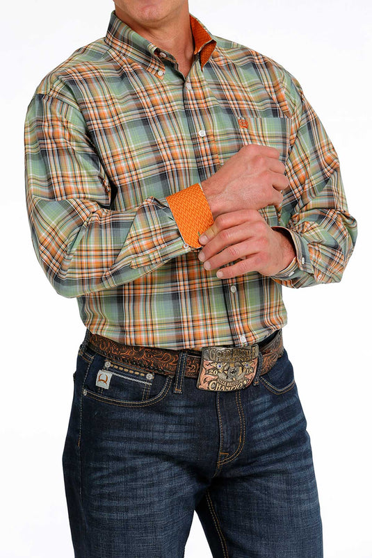 Cinch Mens Long Sleeve Plaid Shirt - Green