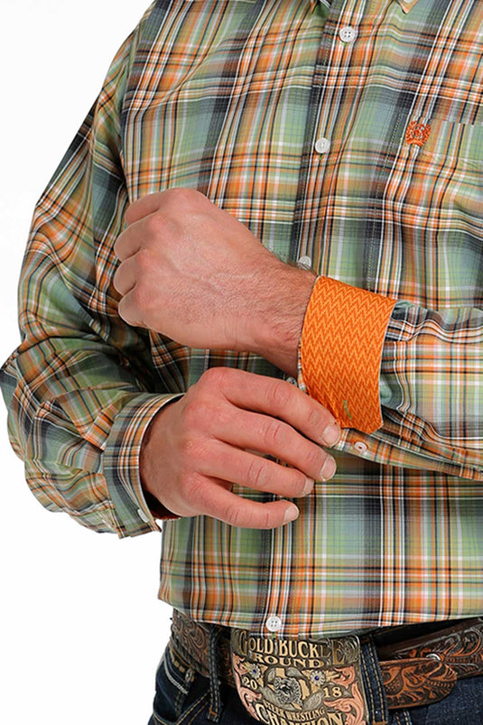 Cinch Mens Long Sleeve Plaid Shirt - Green