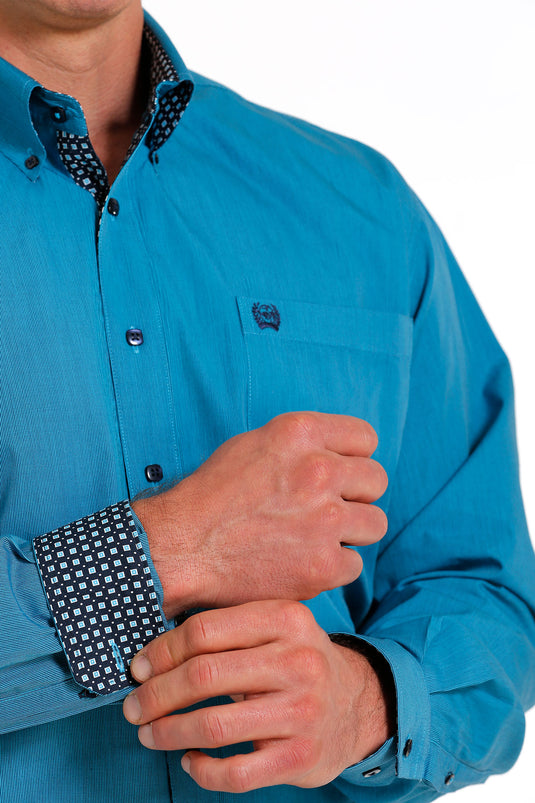 Cinch Mens Long Sleeve Stripe Shirt - Turquoise