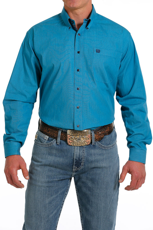 Cinch Mens Long Sleeve Stripe Shirt - Turquoise
