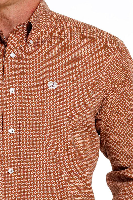 Cinch Mens Long Sleeve Print Shirt - Brown