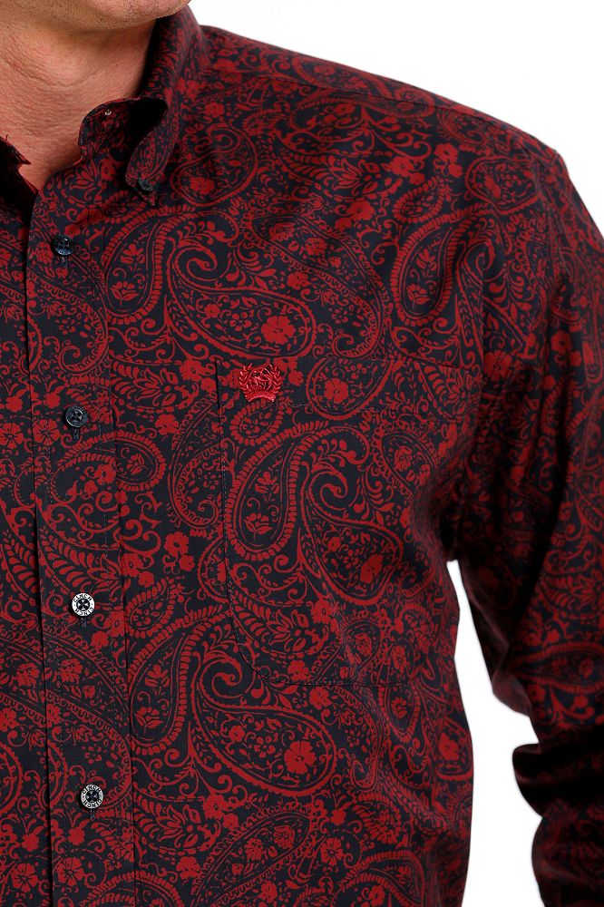 Load image into Gallery viewer, Cinch Mens Long Sleeve Paisley Print Shirt - Navy/Red
