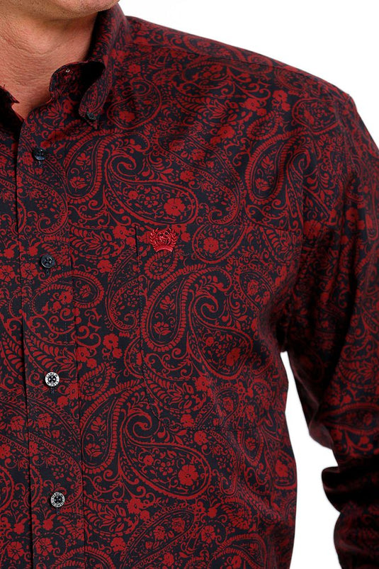 Cinch Mens Long Sleeve Paisley Print Shirt - Navy/Red