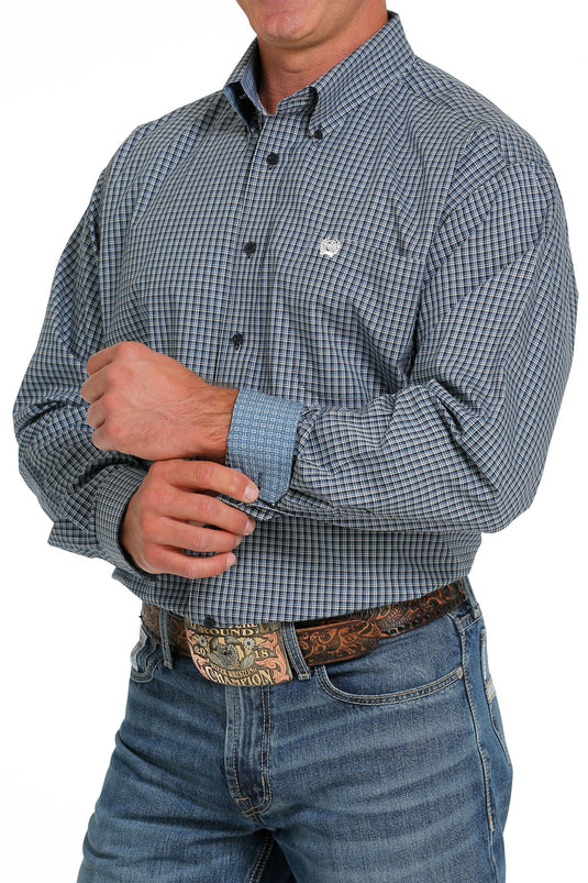 Cinch Mens Long Sleeve Plaid Shirt - Navy