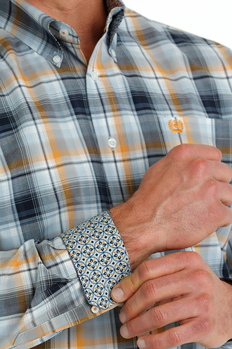 Load image into Gallery viewer, Cinch Mens Long Sleeve Plaid Shirt - Light Blue/Navy/Orange
