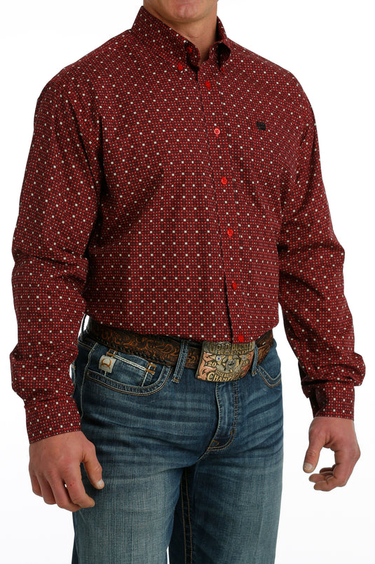 Cinch Mens Long Sleeve Print Shirt - Red