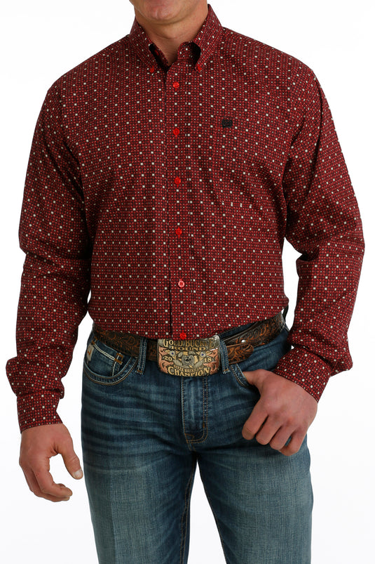 Cinch Mens Long Sleeve Print Shirt - Red