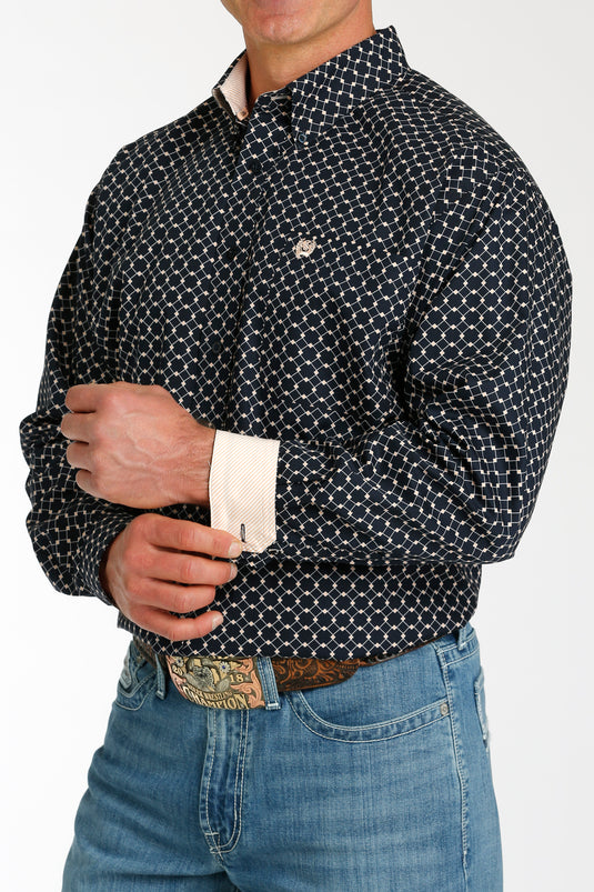 Cinch Mens Long Sleeve Print Shirt - Navy