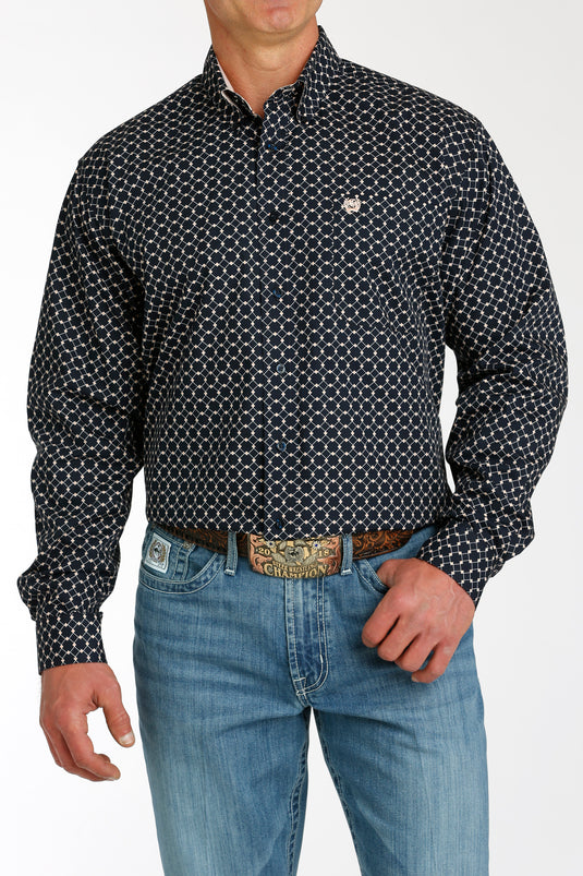 Cinch Mens Long Sleeve Print Shirt - Navy