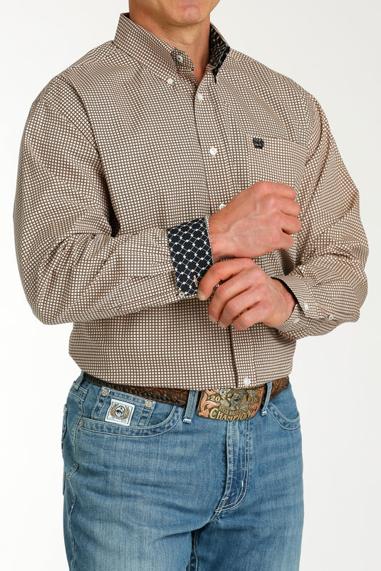 Cinch Mens Long Sleeve Print Shirt - Coral