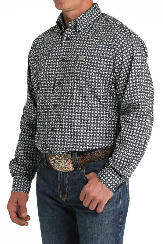 Cinch Men's Stretch Long Sleeve Print Shirt - Blue