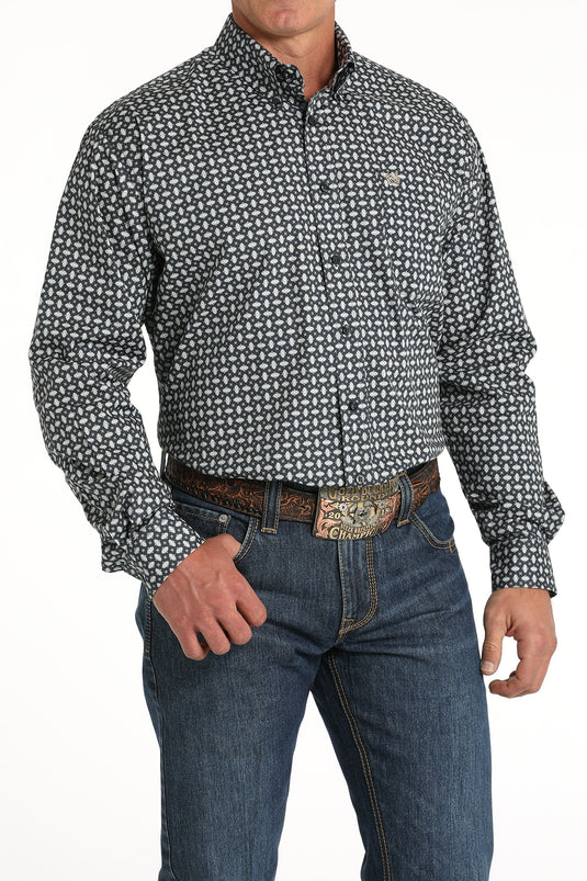 Cinch Men's Stretch Long Sleeve Print Shirt - Blue