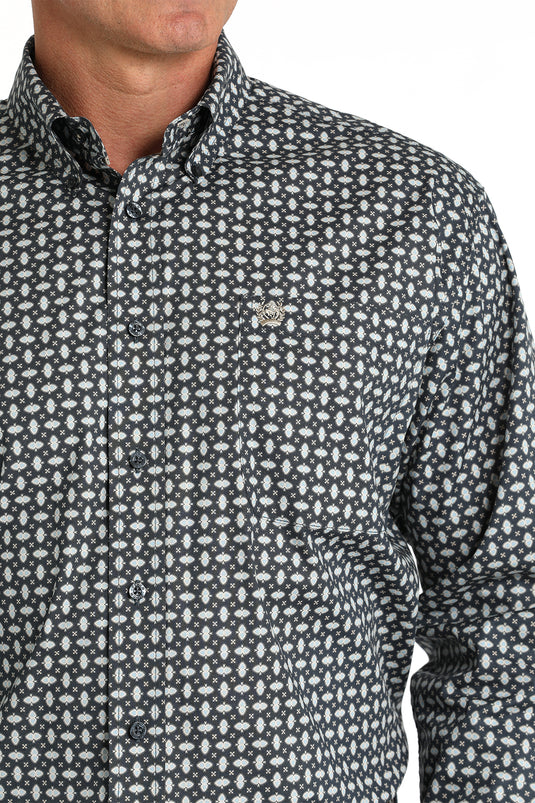 Cinch Men's Stretch Long Sleeve Print Shirt - Blue