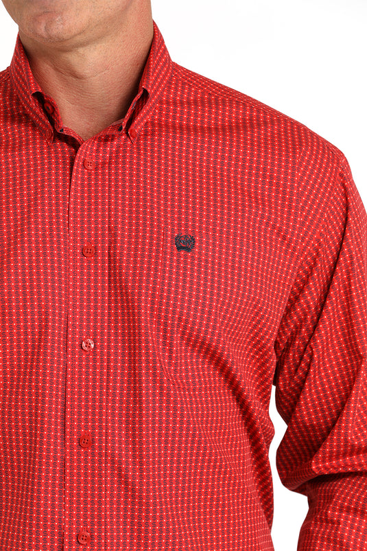 Cinch Mens Long Sleeve Money Print Shirt - Red