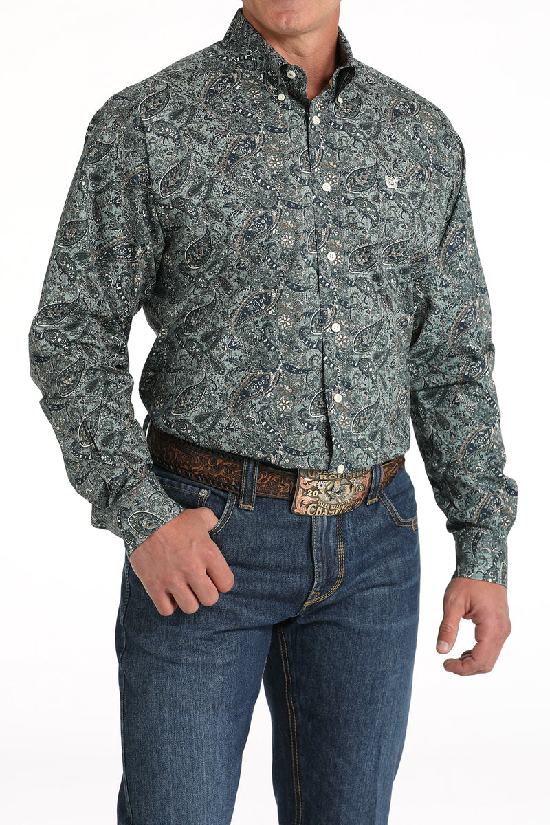 Load image into Gallery viewer, Cinch Men's Long Sleeve Paisley Print Shirt - Green
