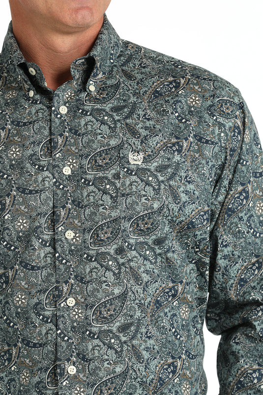 Cinch Men's Long Sleeve Paisley Print Shirt - Green
