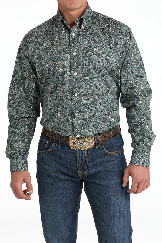 Cinch Men's Long Sleeve Paisley Print Shirt - Green