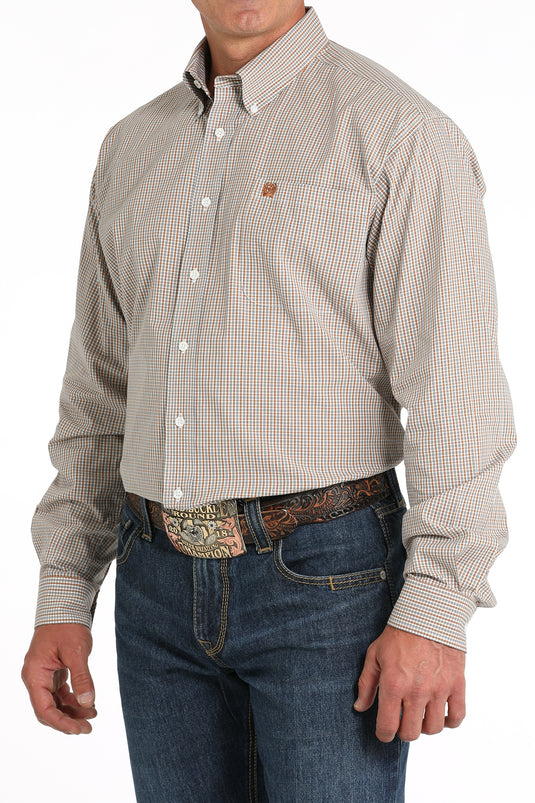 Cinch Men's Long Sleeve Plaid Shirt - White