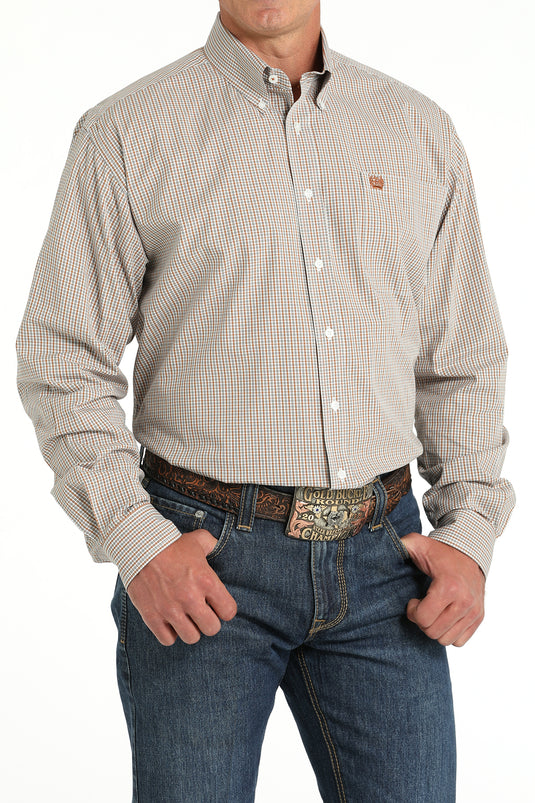 Cinch Men's Long Sleeve Plaid Shirt - White