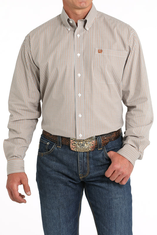 Cinch Men's Long Sleeve Plaid Shirt - White