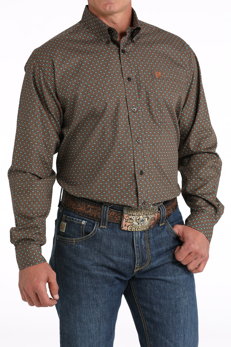 Load image into Gallery viewer, Cinch Mens Long Sleeve Geometric Print Shirt - Brown
