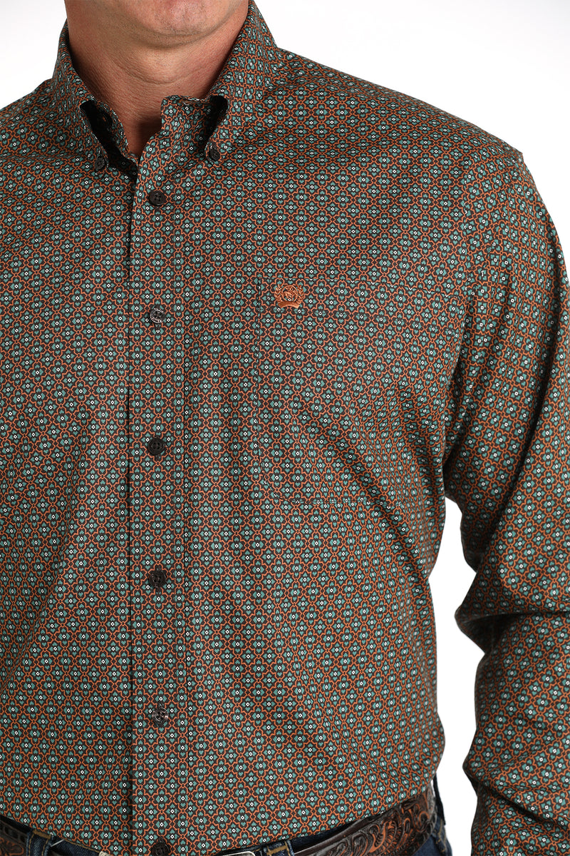 Load image into Gallery viewer, Cinch Mens Long Sleeve Geometric Print Shirt - Brown
