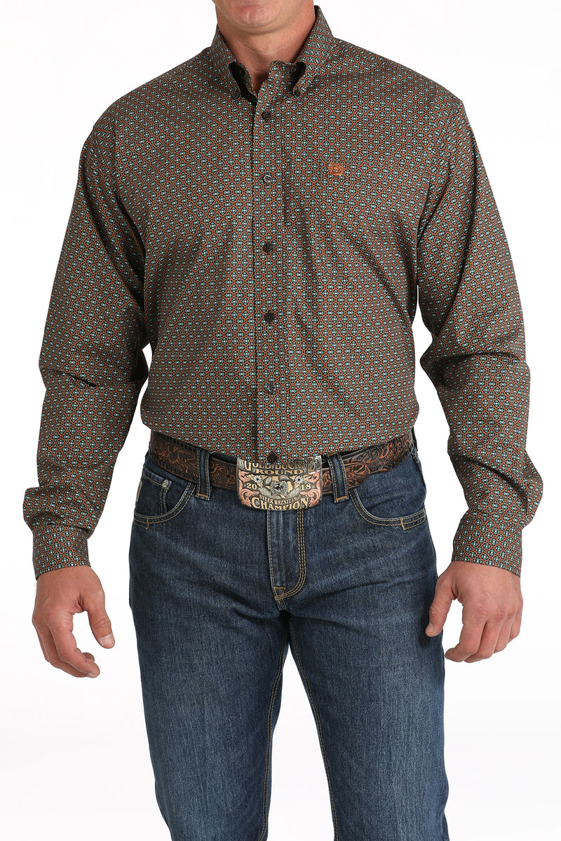 Load image into Gallery viewer, Cinch Mens Long Sleeve Geometric Print Shirt - Brown
