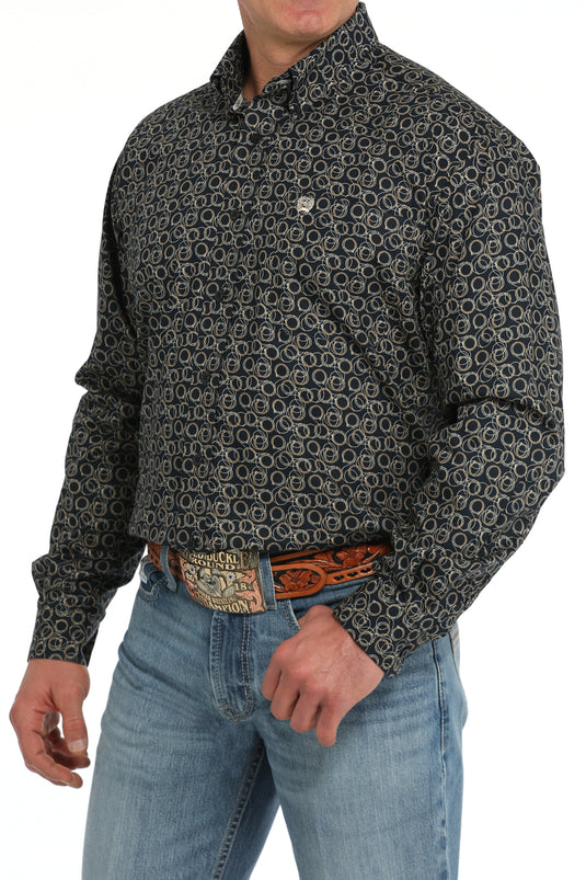Cinch Men's Long Sleeve Rope Print Shirt - Navy