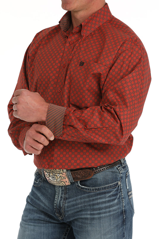 Cinch Mens Long Sleeve Print Shirt - Red