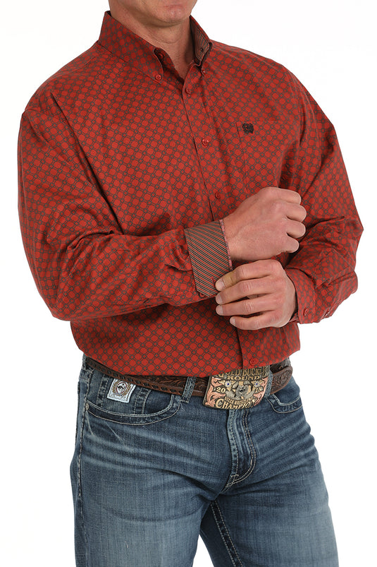 Cinch Mens Long Sleeve Print Shirt - Red