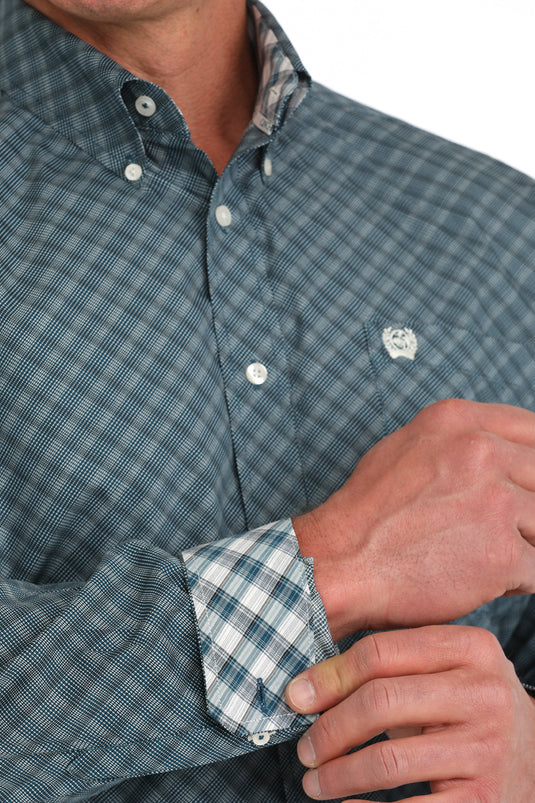 Cinch Mens Long Sleeve Geometric Print Shirt - Blue
