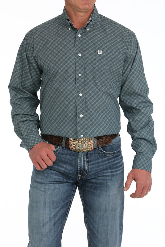 Cinch Mens Long Sleeve Geometric Print Shirt - Blue