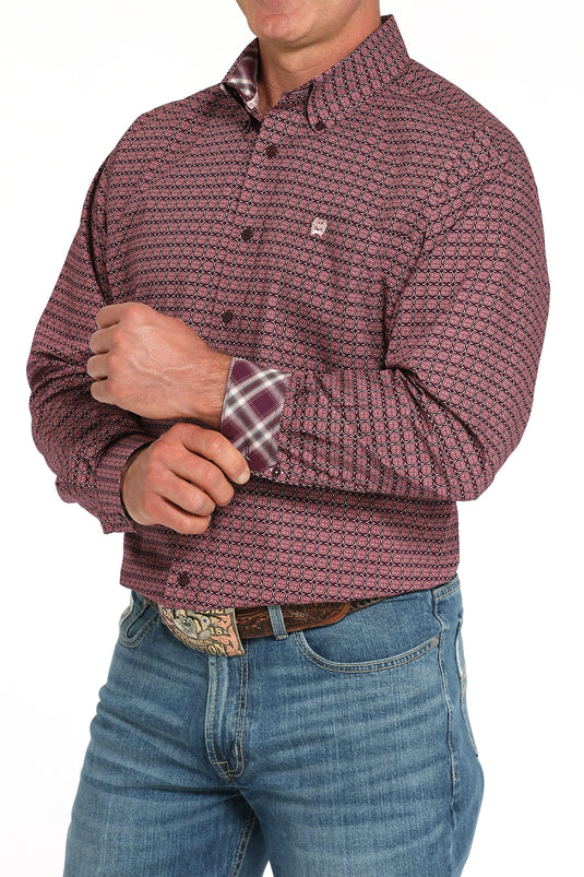 Cinch Mens Long Sleeve Geometric Print Shirt - Purple