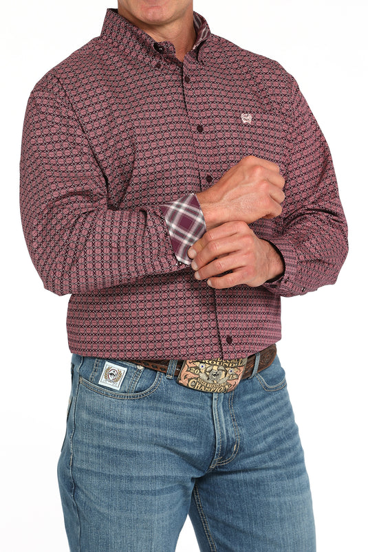 Cinch Mens Long Sleeve Geometric Print Shirt - Purple