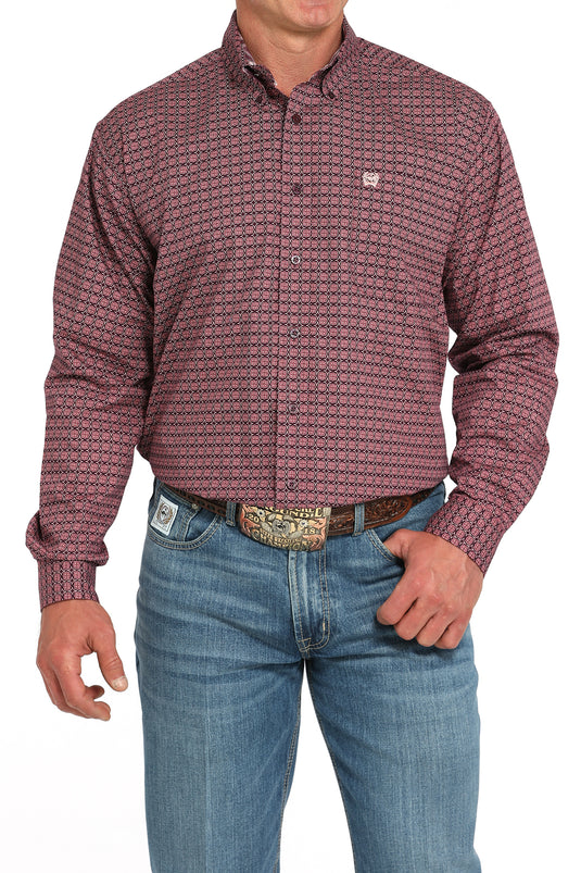 Cinch Mens Long Sleeve Geometric Print Shirt - Purple