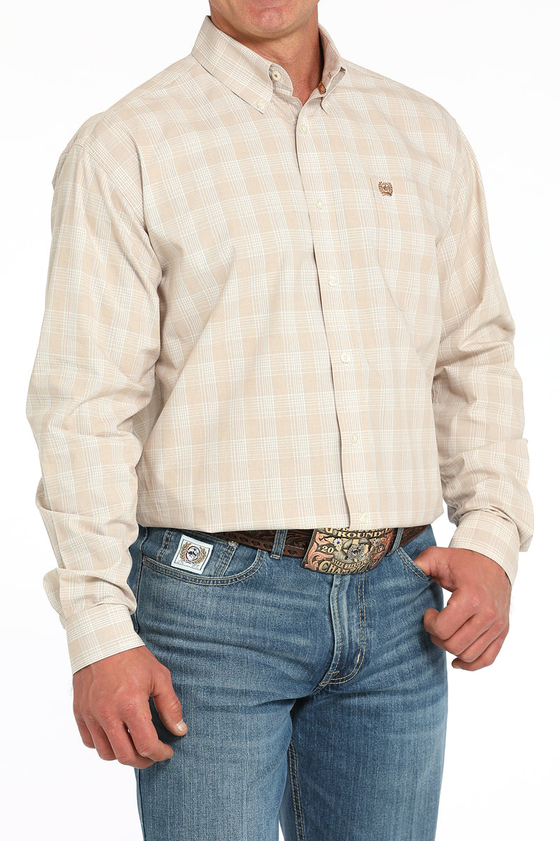 Load image into Gallery viewer, Cinch Mens Long Sleeve Plaid Print Shirt - Khaki
