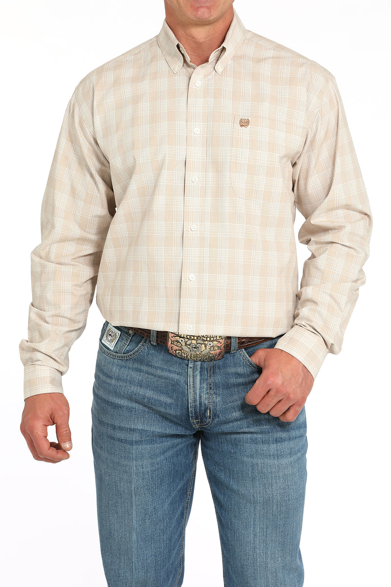 Load image into Gallery viewer, Cinch Mens Long Sleeve Plaid Print Shirt - Khaki
