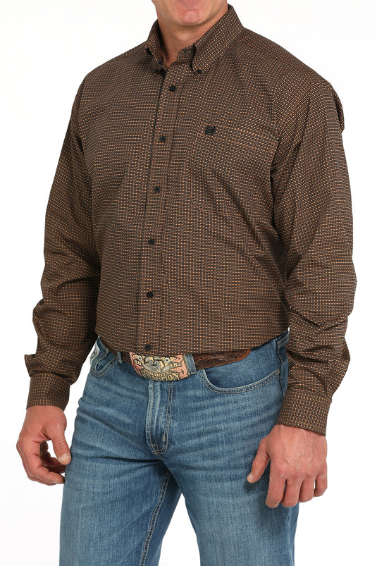 Cinch Mens Long Sleeve Print Shirt - Brown