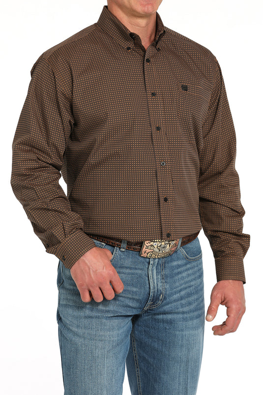 Cinch Mens Long Sleeve Print Shirt - Brown