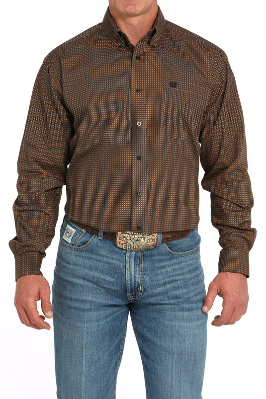Cinch Mens Long Sleeve Print Shirt - Brown