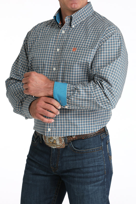 Cinch Mens Long Sleeve Plaid Print Shirt - Blue