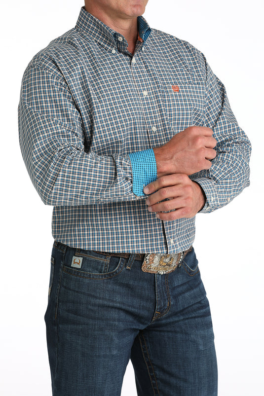 Cinch Mens Long Sleeve Plaid Print Shirt - Blue