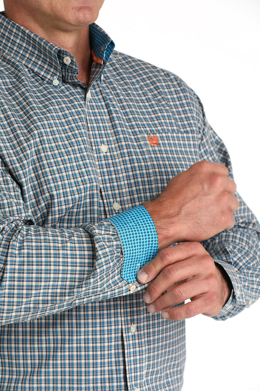 Cinch Mens Long Sleeve Plaid Print Shirt - Blue