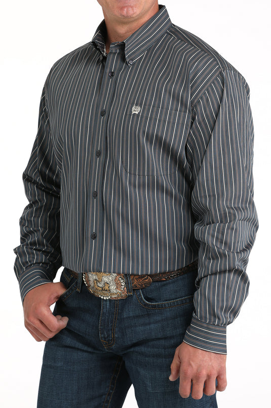 Cinch Mens Long Sleeve Stripe Shirt - Charcoal