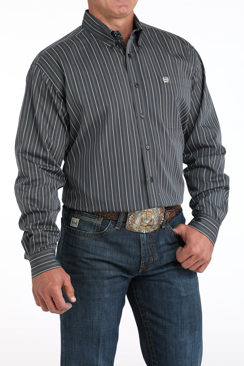 Load image into Gallery viewer, Cinch Mens Long Sleeve Stripe Shirt - Charcoal
