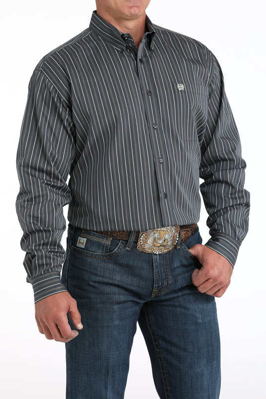 Cinch Mens Long Sleeve Stripe Shirt - Charcoal